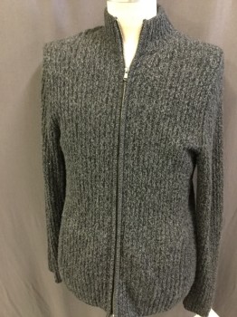 ROBERT COMSTOCK, Gray, Black, Cashmere, Heathered, Zip Front, Long Sleeves, 2 Pockets,