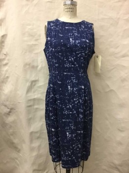 Michael Kors, Navy Blue, White, Cotton, Spandex, Abstract , Sleeveless, Abstract Tie Dye, Back Zipper,