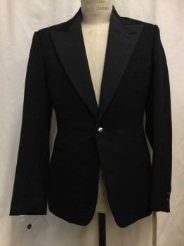Mens, Formal Jacket, MTO, Black, Wool, Silk, Solid, 36 S, Made To Order, Silk Faille Peaked Lapel, 1 Button, 3 Pockets, Multiples, See FC015640