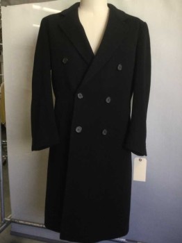 Mens, Coat 1890s-1910s, MTO, Black, Wool, Solid, 44, Black, Double Breasted, 6 Buttons, 2 Pockets, Notched Lapel,