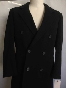 Mens, Coat 1890s-1910s, MTO, Black, Wool, Solid, 44, Black, Double Breasted, 6 Buttons, 2 Pockets, Notched Lapel,