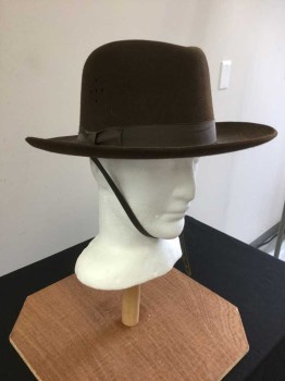 STRATTON, Brown, Wool, Solid, Brown Gross Grain Ribbon Hat Band, with Brown Leather Chin Strap, See Photo Attached,