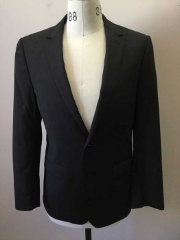 DKNY, Charcoal Gray, Wool, Solid, Single Breasted, 2 Buttons,  Collar Attached, Notched Lapel, Hand Picked Collar/Lapel