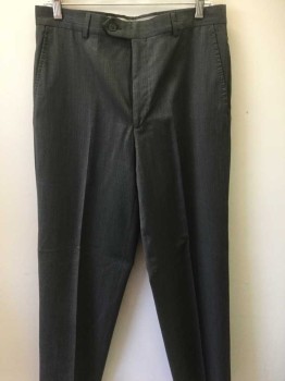 CLAIBORNE, Charcoal Gray, Wool, Heathered, Flat Front, 2 Welt Pocket,
