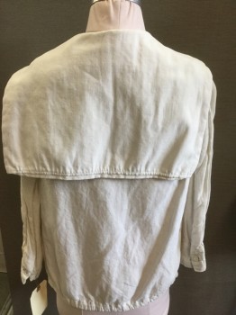 Childrens, Shirt 1890s-1910s, MTO, Off White, Linen, Solid, C34, 10/12, Long Sleeves, Sailor, Drawstring Waist, 1 Pocket, Button Front, Sailor Collar,