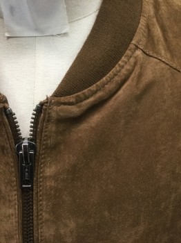 BLANKNYC, Brown, Suede, Cotton, Solid, Brown Suede, Zip Front, Rib Knit at Neck, Waistband and Cuffs, 2 Welt Pockets