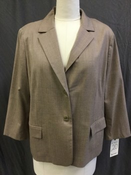 APPLESEED'S , Brown, Wool, Lycra, Heathered, Heather Brown with Cocoa Brown Lining, Notched Lapel, Single Breasted, 2 Button Front, Long Sleeves, 2 Pockets with Flap