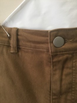 EVERLANE, Brown, Cotton, Elastane, Solid, Twill, High Waist, 3" Inseam, Zip Fly, 5 Pockets, Has a Double (FC055537)