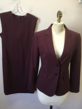 THEORY, Wine Red, Wool, Elastane, Solid, Single Breasted, 2 Buttons,  2 Pockets, Notched Lapel, Has Stretch, Center Back Vent,