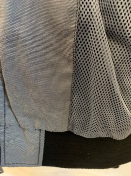 GUESS, Gray, Lt Gray, Black, Nylon, Cotton, Pin Dot, Mandarin/Nehru Collar with Self Belt & 1 Snap Button, Epaulettes, 5 Pockets, Black Ribbed Knit Long Sleeves Cuffs & Hem, Gray Perforated Lining