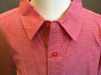 LA MIATURA , Salmon Pink, White, Cotton, Novelty Pattern, Dark Salmon, Collar Attached, Button Front, Long Sleeves, Curved Hem