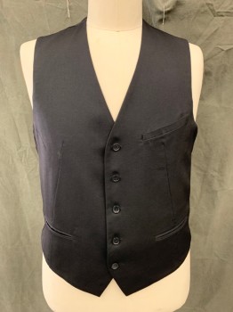ARMANI COLL, Black, Wool, Wool, Solid, 5 Button Front, Vest, 3 Pockets, Satin Back with Self Attached Back Belt