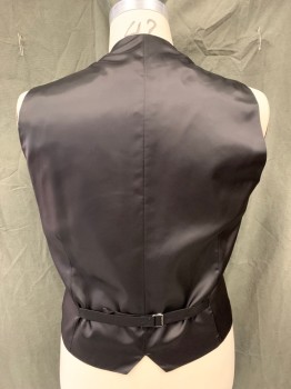 ARMANI COLL, Black, Wool, Wool, Solid, 5 Button Front, Vest, 3 Pockets, Satin Back with Self Attached Back Belt