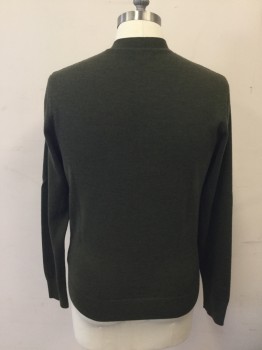 J. CREW, Olive Green, Wool, Heathered, Vertical Ribbed Knit, V-neck, Button Front, Long Sleeves, 2 Pockets, Ribbed Knit Cuff/Waistband
