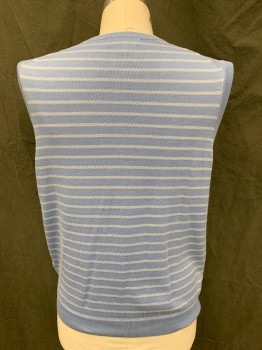 BROOKS BROTHERS, Lt Blue, White, Cotton, Stripes - Horizontal , V-neck, Pullover, Ribbed Knit V-neck/Armholes/Waistband