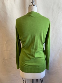 Womens, Sweater, TORY BURCH, Chartreuse Green, Cotton, Solid, XL, Large Gold Buttons, Long Sleeves, Ribbed Knit Cuff/Waistband
