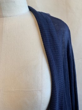 ALFANI, Navy Blue, Linen, Solid, Shawl Collar, Open Front