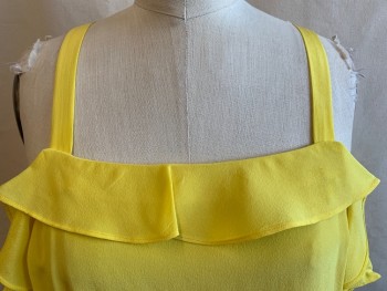 Womens, Top, JOIE, Yellow, Silk, Solid, M, 3/4" Straps, Square Neck, Ruffle Detail