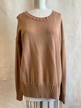 BANANA REPUBLIC, Brown, Synthetic, Solid, Crew Neck, Ribbed Trim