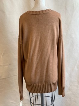 BANANA REPUBLIC, Brown, Synthetic, Solid, Crew Neck, Ribbed Trim