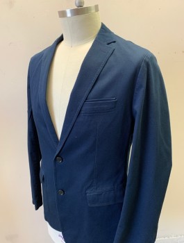 BOSS, Navy Blue, Cotton, Elastane, Solid, Bumpy Pique Texture, Single Breasted, Notched Lapel, 2 Buttons, 3 Pockets