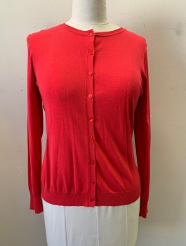 Womens, Sweater, AUGUST SILK, Red, Viscose, Silk, Solid, L, Round Neck, L/S, Button Front