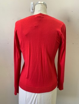 Womens, Sweater, AUGUST SILK, Red, Viscose, Silk, Solid, L, Round Neck, L/S, Button Front