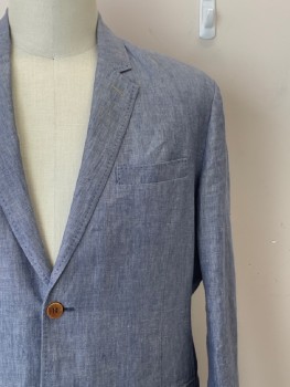 TOMMY BAHAMA, Blue, Linen, Heathered, Heather Blue, Notched Lapel, 2 Buttons,