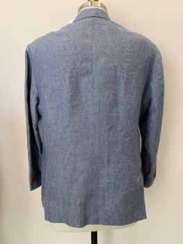 TOMMY BAHAMA, Blue, Linen, Heathered, Heather Blue, Notched Lapel, 2 Buttons,