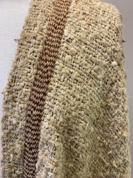 Unisex, Historical Fiction Cape, MTO, Tan Brown, Brown, Wool, Solid, O/S, Heavy Shawl-like Large Draped Pieces of Fabric, Knubby Loose Weave, Raw Edges, Herringbone Ribbon Applique Trim
