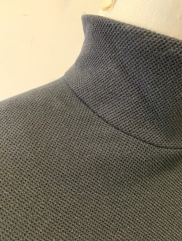 N/L, Black, Polyester, Spandex, Solid, Waffle Texture Stretch Material, Turtleneck, Sheath Dress, Hem Below Knee, Invisible Zipper in Back