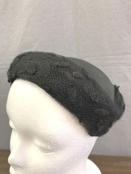 Womens, Hat, N/L, Black, Silk, Buckram, Solid, Fabric Covered Buckram, Lace/Net Edges, in Good Shape