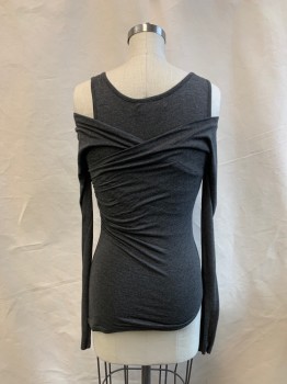 BAILEY/44, Gray, Rayon, Spandex, Solid, Heathered, V-N, L/S, Gathered Left Front, Tank Straps Attached
