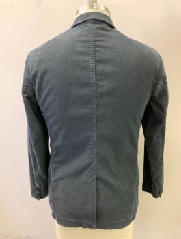 JAMES PERSE, Dk Gray, Cotton, Elastane, Solid, Corduroy, Single Breasted, Notched Lapel, 2 Buttons, 3 Pockets, Partial Lining