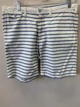 Mens, Shorts, RALPH LAUREN, Blue, White, Cotton, Stripes - Horizontal , W:34, Flat Front, 5 Pockets