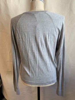 JAMES PERSE, Lt Gray, Cotton, Heathered, Ribbed Knit Scoop Neck, Raglan Long Sleeves, Ribbed Knit Cuff