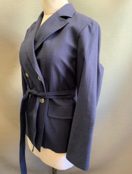 A.P.C., Navy Blue, Viscose, Cotton, Solid, Double Breasted, Peaked Lapel, 2 Pockets, **With Matching Belt