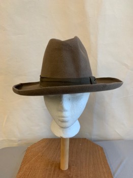 Mens, Cowboy Hat, N/L, Brown, Wool, Solid, 6 3/4, Aged, Tall Crown Open Roads, Grosgrain Band, Western Fedora