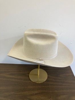 Mens, Cowboy Hat, STETSON, Beige, Fur Felt, Solid, 7 3/4, Through Roads with Matching Skinny Double Fold Grosgrain Band