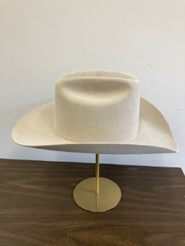 Mens, Cowboy Hat, STETSON, Beige, Fur Felt, Solid, 7 3/4, Through Roads with Matching Skinny Double Fold Grosgrain Band