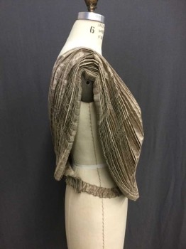 Womens, Sci-Fi/Fantasy Top, Taupe, Silk, 6, Fortuny Pleated V Neck Front and Back, Elasticated Waist