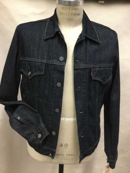 Mens, Jean Jacket, LEVI'S, Navy Blue, Cotton, Heathered, M, JACKET:  Jean, Heather Dark Navy, Collar Attached, Metal Button Front, 2 Hidden Pockets W/flap, Long Sleeves, See Photo Attached,