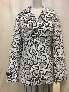STYLE STALKER, White, Gray, Black, Synthetic, Animal Print, White/ Gray/ Black Leopard Print, Dbl Breasted, 8  Buttons,  Notched Lapel, Collar Attached, 2 Pockets,