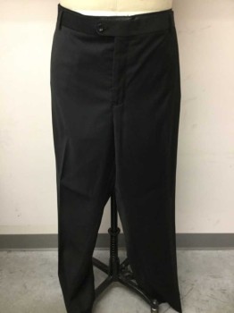 Mens, Suit, Pants, Oxford, Black, Polyester, Viscose, 32 I, 47 W, Flat Front,