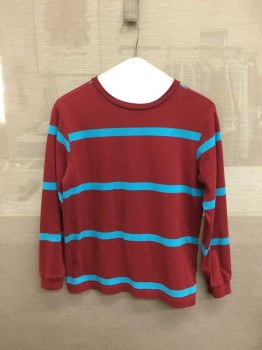 Childrens, Top, OLD NAVY, Red Burgundy, Turquoise Blue, Cotton, Stripes, Large, Long Sleeves, Crew Neck, Horizontal Stripes