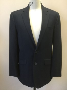 UNLIMITED KEN. COLE, Navy Blue, Rayon, Polyester, Solid, Birds Eye Weave, Single Breasted, Collar Attached, Notched Lapel, 2 Bttns, 3 Pckts,
