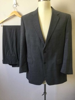 JOS A. BANKS, Medium Gray, Wool, Solid, Single Breasted, Collar Attached, Notched Lapel, 3 Pockets, 2 Buttons