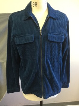 URBAN OUTFITTERS, Navy Blue, Cotton, Solid, Zip Front, Corduroy, 2 Pockets, Collar Attached,
