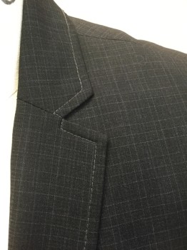 I.N.C., Charcoal Gray, Gray, Polyester, Rayon, Grid , Charcoal with Gray Crosshatched Streaks, Single Breasted, Notched Lapel, 2 Buttons, 3 Pockets, Purple Lining