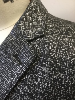 TALLIA, Black, Silver, Modal, Tencel, Stripes - Static , Abstract , Black with Silver Metallic Static Streaks/Splotches Pattern, Single Breasted, Notched Lapel, 3 Welt Pockets, 2 Silver Metal Buttons with Shield Embossed, Multiples,